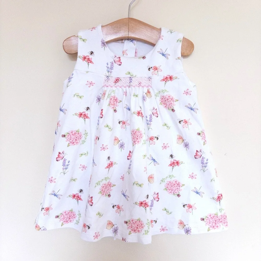 Baby Club Chic Floral Smocked Pima Cotton Dress White Garden Baby 12-18 Months